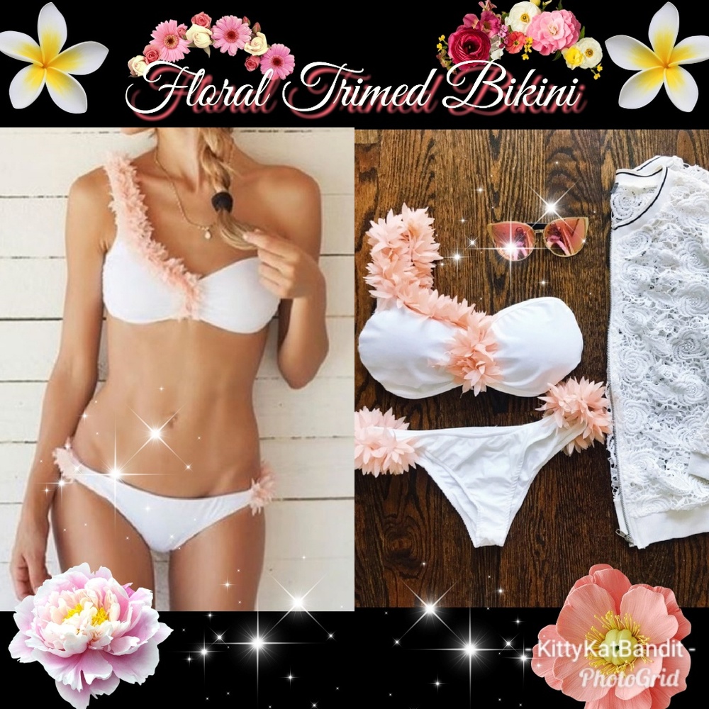 Floral Trimed White Bikini